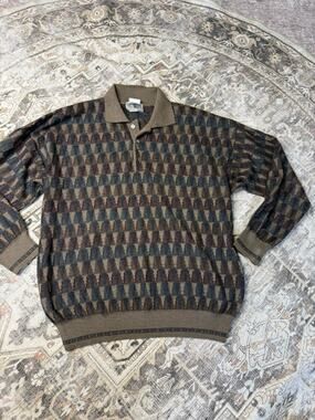 VTG 90’s Segreto Italy Merino Wool 3D Knit Coogi Style Geometric Sweater Grandpa